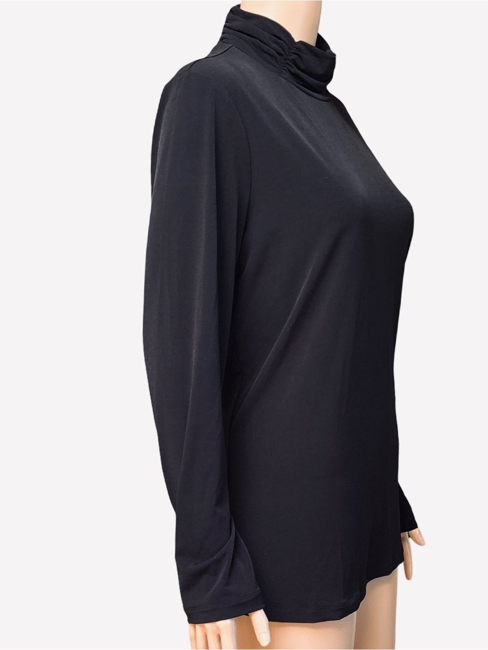 Susan Graver Black Rouched Turtleneck Long-Sleeve Top - Size M - Picture 2 of 5